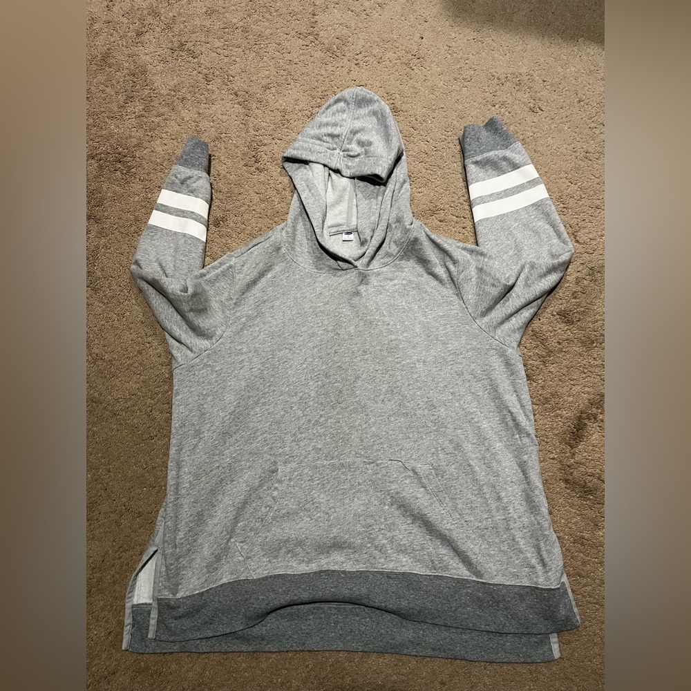 Old Navy Hoodie, women’s XL, grey with white stripes on sleeves